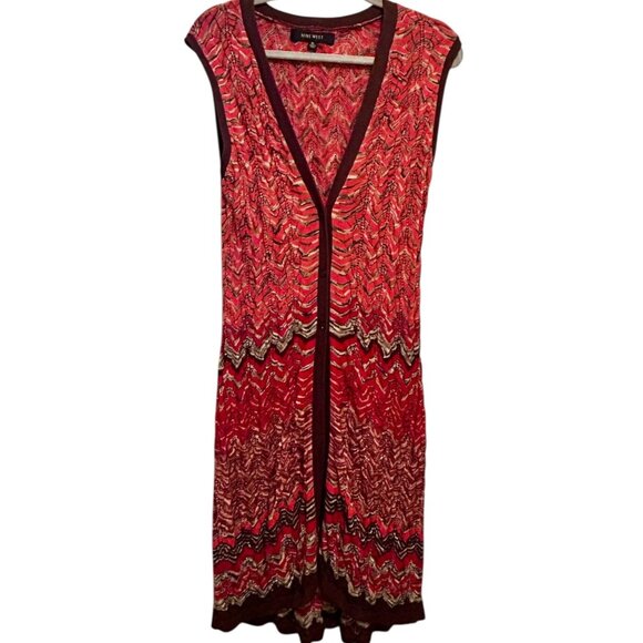 Nine West Boho Long Duster Vest Cardigan Y2K Rust Brown Orange Red XL - Picture 7 of 7